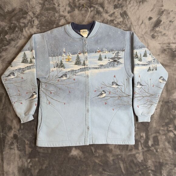 Vintage Nature All Over Print Pullover Button Up Women’s Small Long Sleeve - Picture 1 of 6